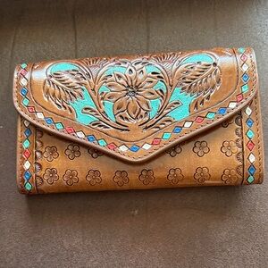 Elegant Floral Embossed Tan Wallet